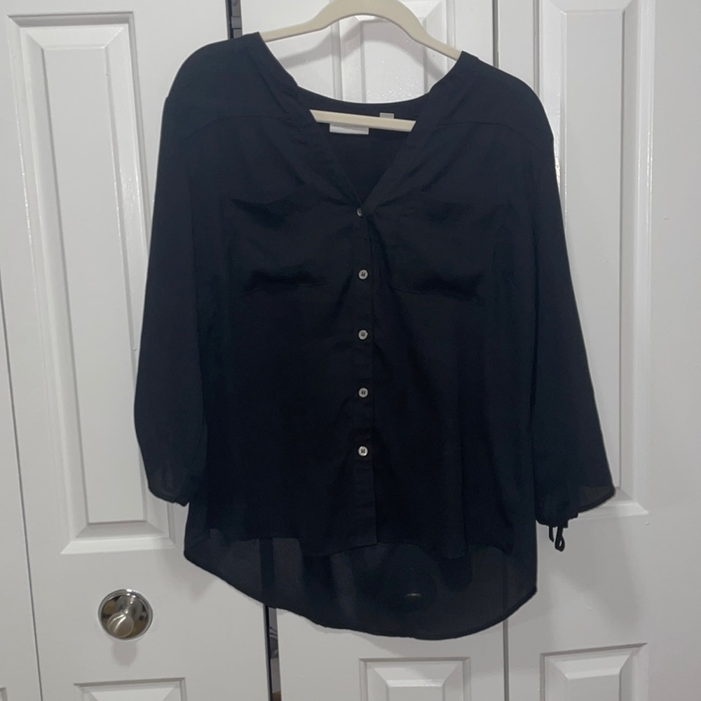 New York & Company Quarter Sleeve Black Button Up